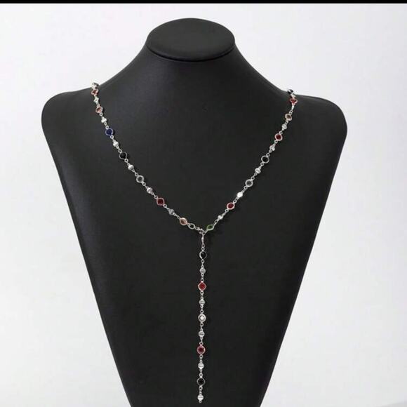 Y Lariat Sterling Silver Zircon Multicolor Necklace - Picture 3 of 7